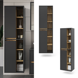 Vicco Armadio per il bagno Antracite 50 x 170 cm con ante e vani a giorno