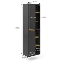 Vicco Armadio per il bagno Antracite 50 x 170 cm con ante e vani a giorno
