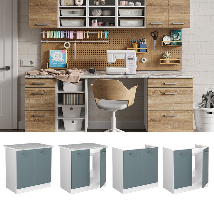 Vicco Base per lavello Grigio-blu 80 cm con ante, con piano di lavoro