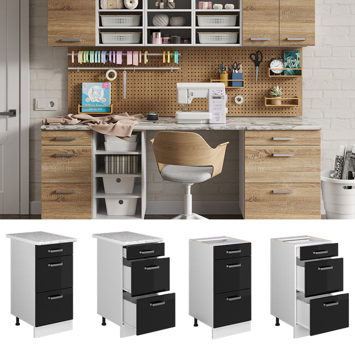 Vicco Base universale Nero lucido 40 cm con cassetti, senza piano di lavoro