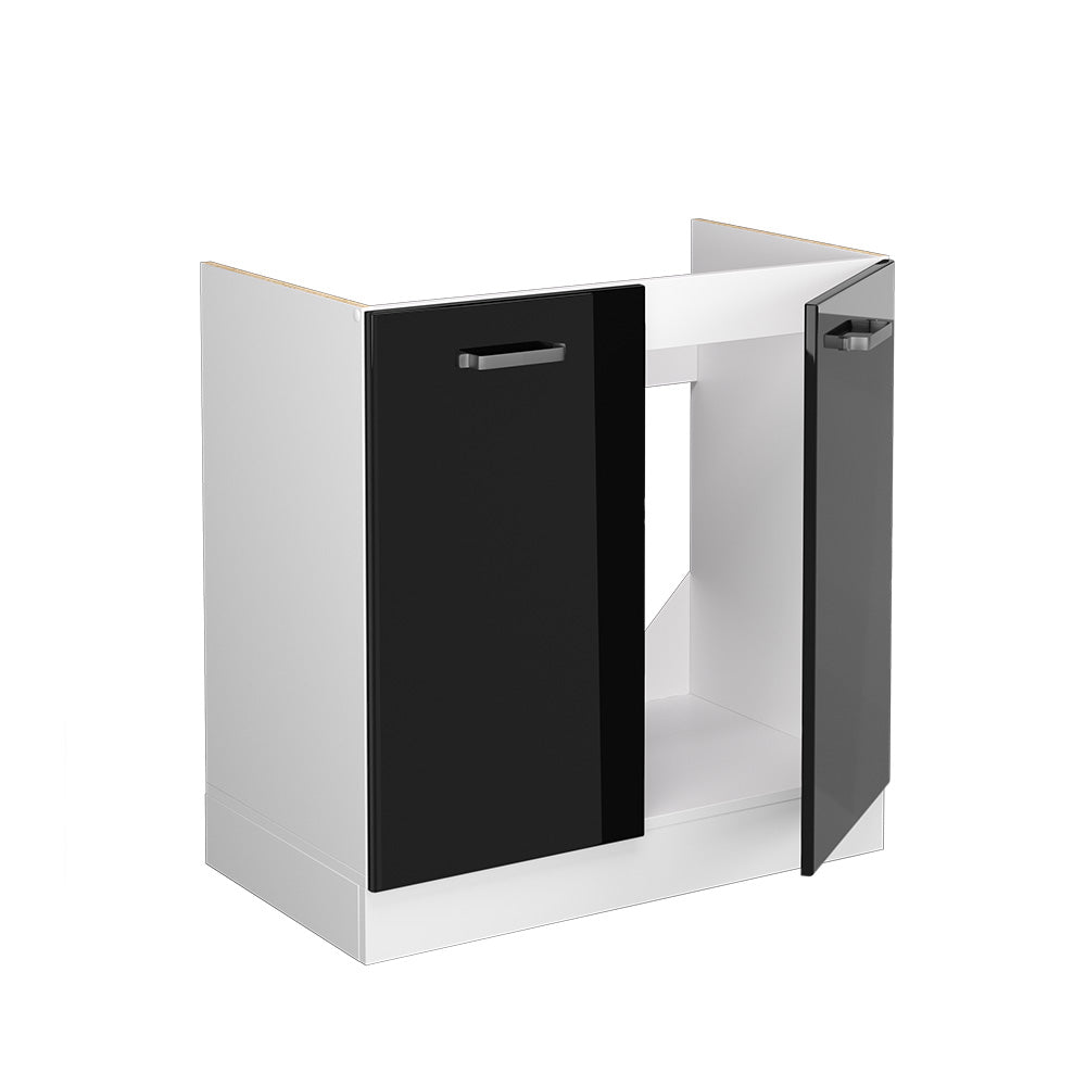 Vicco Mobile lavello cucina Nero lucido 80 cm , PL Rovere