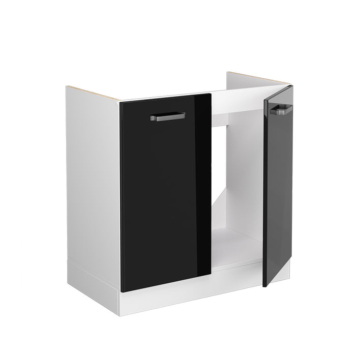 Vicco Base per lavello Nero lucido 80 cm con ante, senza piano di lavoro