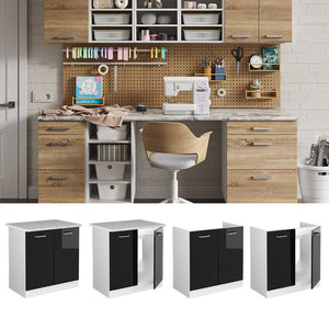 Vicco Base per lavello Nero lucido 80 cm con ante, senza piano di lavoro