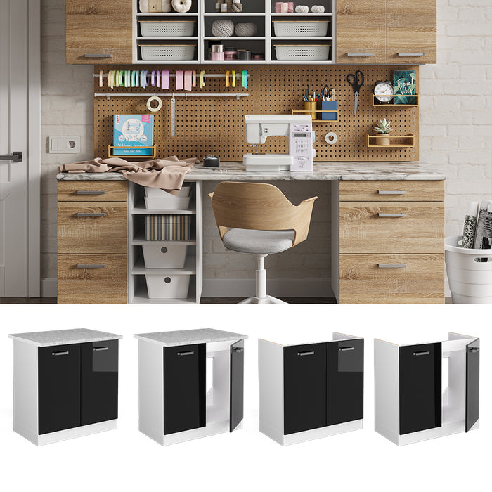 Vicco Base per lavello Nero lucido 80 cm con ante, senza piano di lavoro