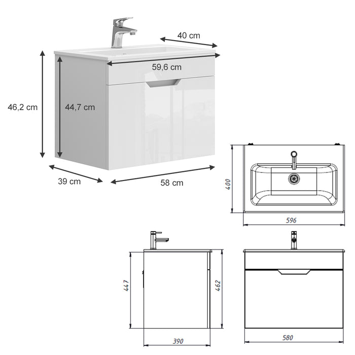 Vicco Set di mobili da bagno Bianco 2 parti, mobile base 60 cm