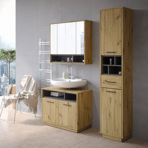 Vicco Armadio per il bagno Rovere artigianale/antracite 38 x 190 cm con ante, cassetto