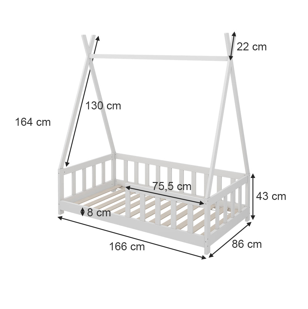 Vitalispa Letto Tipi Bianco 80x160 cm con protezione anticaduta