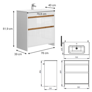 Vicco Set di mobili da bagno Bianco 2 parti, mobile base 80 cm