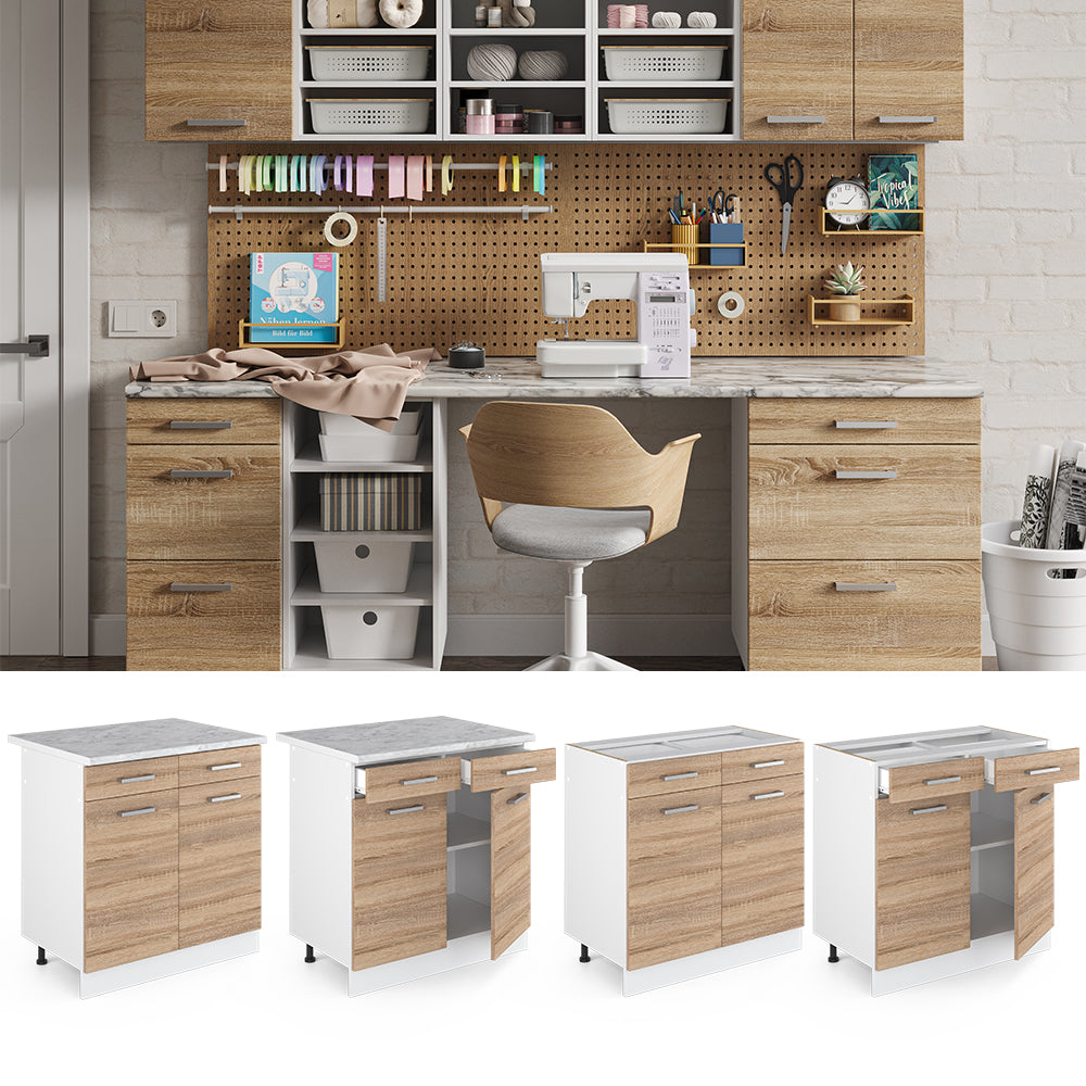 Vicco Base universale Sonoma 80 cm con cassetti e ante, con piano di lavoro