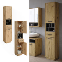 Vicco Armadio per il bagno Rovere artigianale/antracite 38 x 190 cm con ante, cassetto