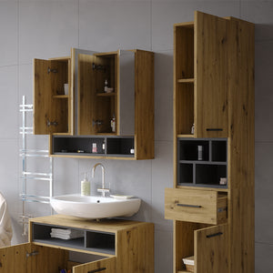 Vicco Armadio per il bagno Rovere artigianale/antracite 38 x 190 cm con ante, cassetto