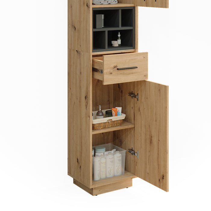 Vicco Armadio per il bagno Rovere artigianale/antracite 38 x 190 cm con ante, cassetto