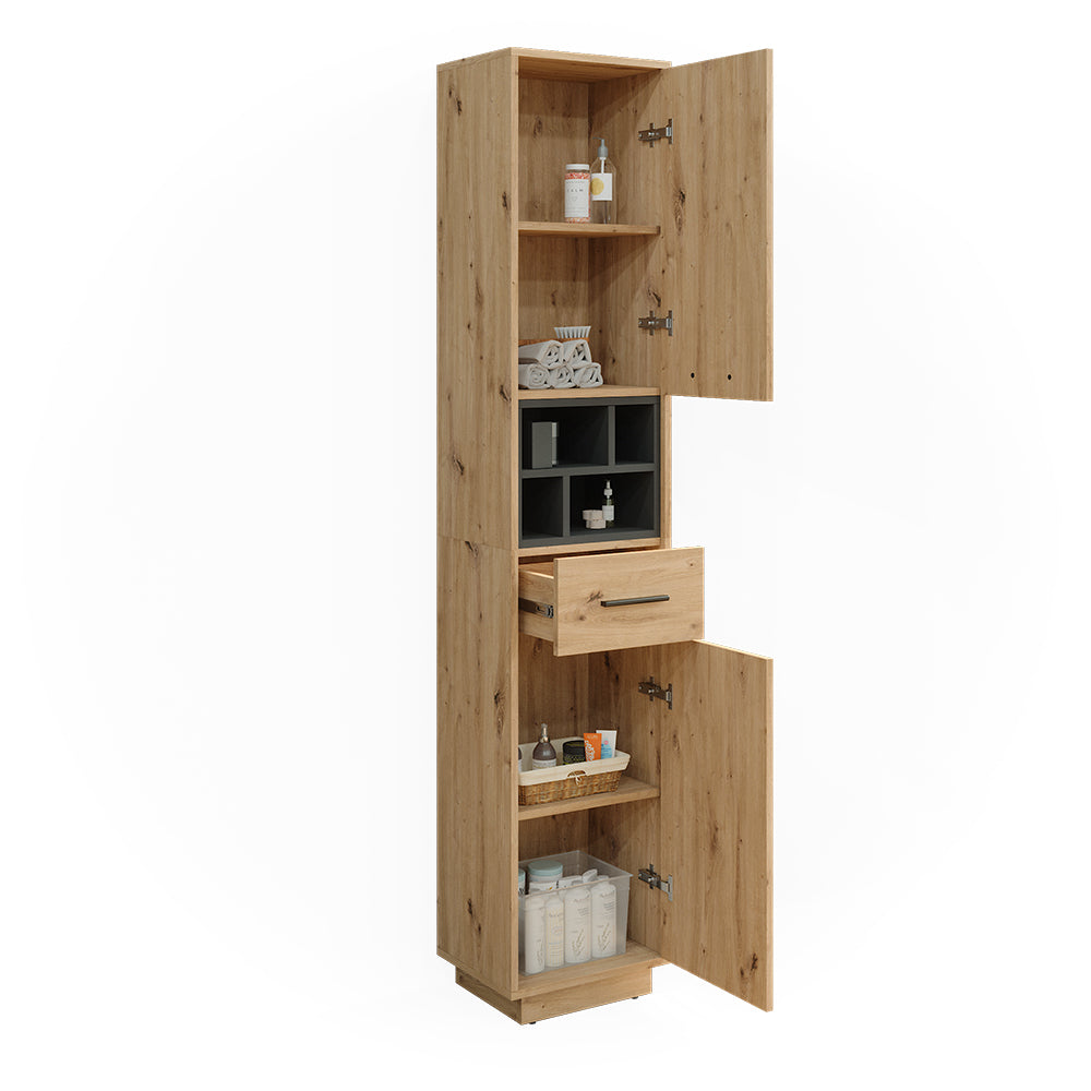 Vicco Armadio per il bagno Rovere artigianale/antracite 38 x 190 cm con ante, cassetto