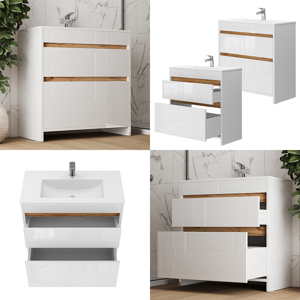 Vicco Set di mobili da bagno Bianco 2 parti, mobile base 80 cm