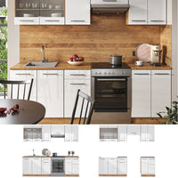 Vicco Cucina componibile Bianco lucido/oro power oak 240 cm senza piano di lavoro