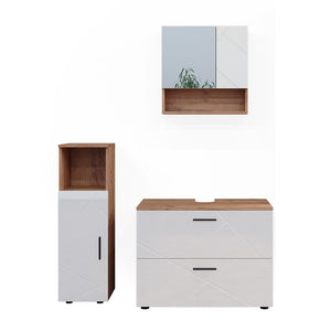 Vicco Set di mobili da bagno Bianco lucido/oro power oak 3 parti, con mobile midi