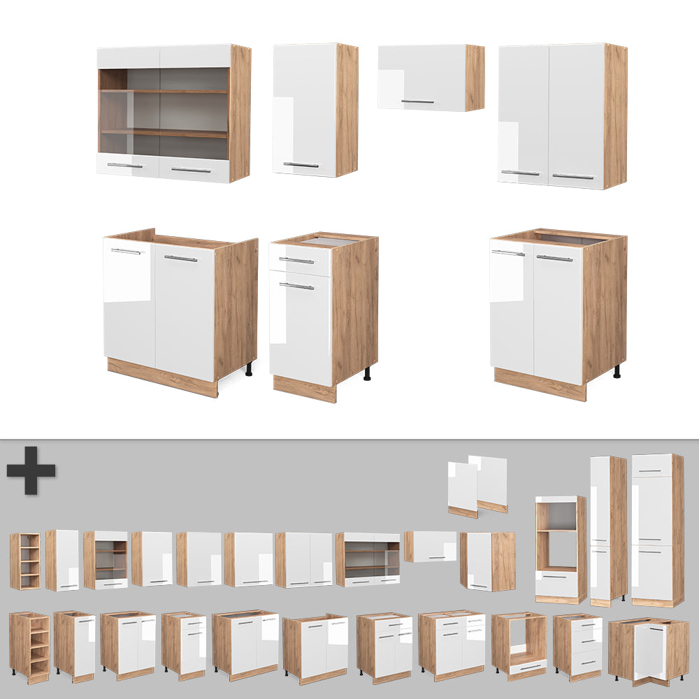 Vicco Cucina componibile Bianco lucido/oro power oak 240 cm , PL Rovere