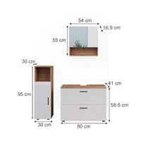 Vicco Set di mobili da bagno Bianco lucido/oro power oak 3 parti, con mobile midi