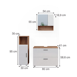 Vicco Set di mobili da bagno Bianco lucido/oro power oak 3 parti, con mobile midi