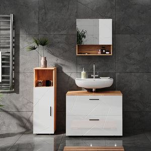 Vicco Set di mobili da bagno Bianco lucido/oro power oak 3 parti, con mobile midi