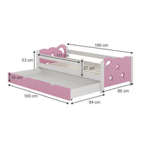 Vitalispa Letto per bambini rosa 80x160 cm con cassetto, senza materasso