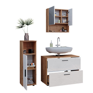 Vicco Set di mobili da bagno Bianco lucido/oro power oak 3 parti, con mobile midi
