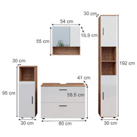 Vicco Set di mobili da bagno Bianco lucido/oro power oak 4 parti, con cassettiera e colonna