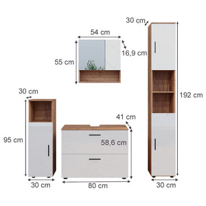 Vicco Set di mobili da bagno Bianco lucido/oro power oak 4 parti, con cassettiera e colonna