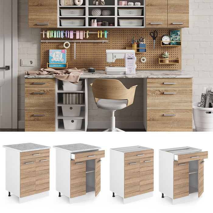 Vicco Base universale Sonoma 60 cm con cassetti, senza piano di lavoro