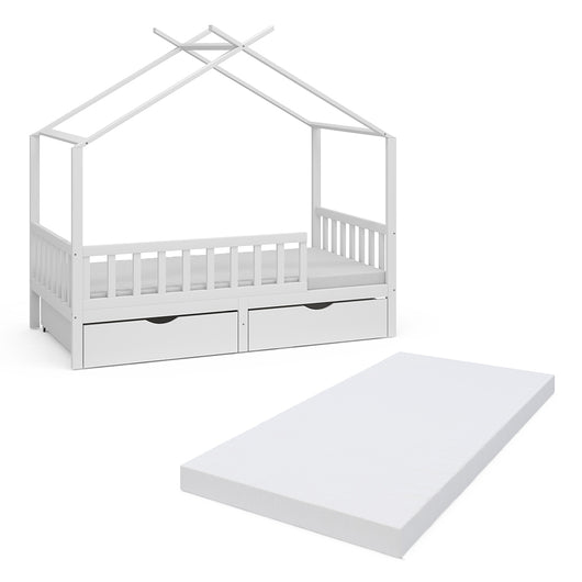 Vitalispa Letto montessori bambini Bianco 80x160 cm con 2 cassetti e materasso