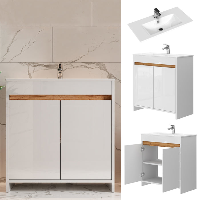 Vicco Set di mobili da bagno Bianco 2 parti, mobile base 80 cm