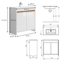 Vicco Set di mobili da bagno Bianco 2 parti, mobile base 80 cm