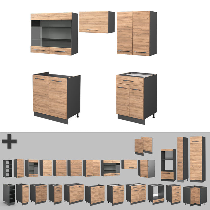 Vicco Cucina componibile Quercia dorata/antracite 200 cm senza piano di lavoro