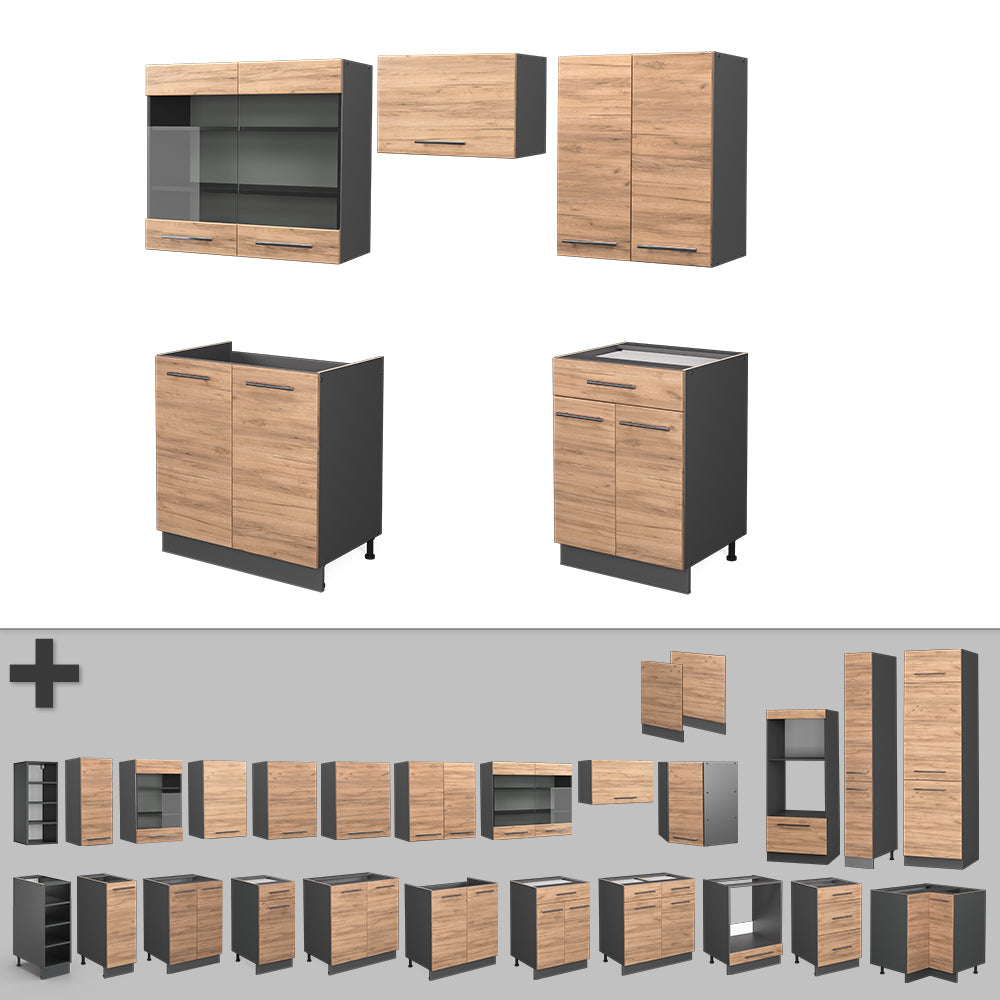 Vicco Cucina componibile Quercia dorata/antracite 200 cm , PL Rovere