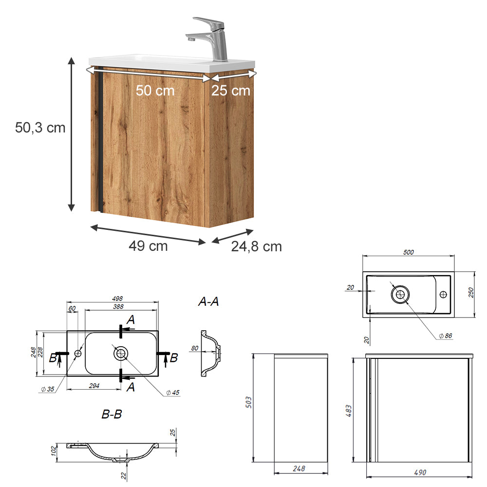 Vicco Set di mobili da bagno Quercia dorata 2 parti