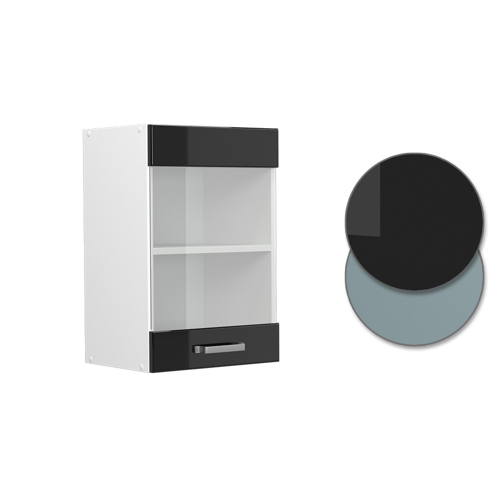 Vicco Pensile universale Nero lucido 40 cm con anta in vetro