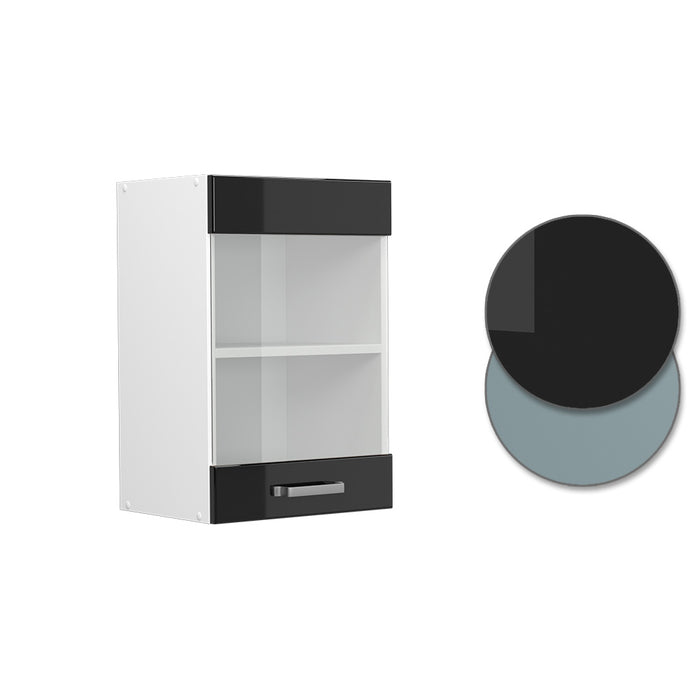 Vicco Pensile universale Nero lucido 40 cm con anta in vetro