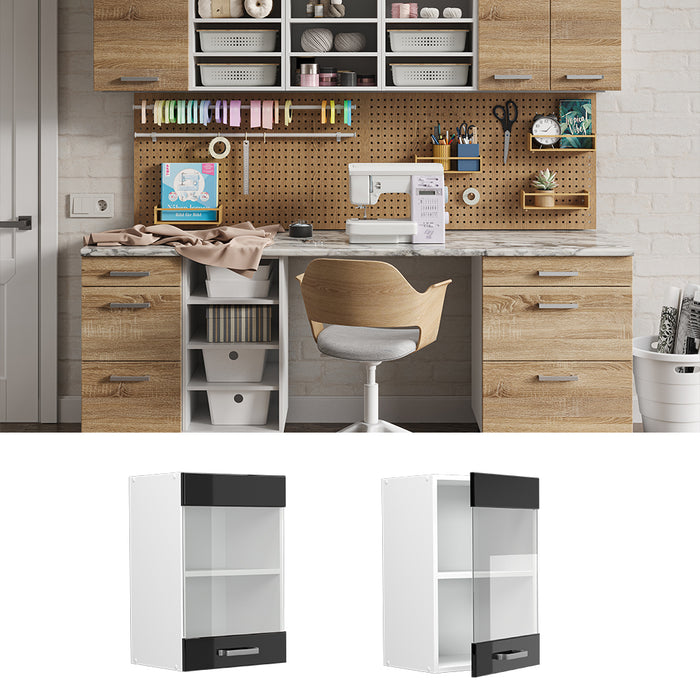 Vicco Pensile universale Nero lucido 40 cm con anta in vetro