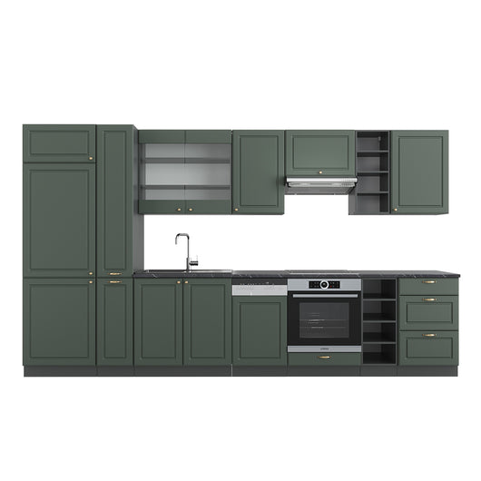 Vicco Cucina componibile Verde-oro Country House/Antracite 355 cm senza piano di lavoro