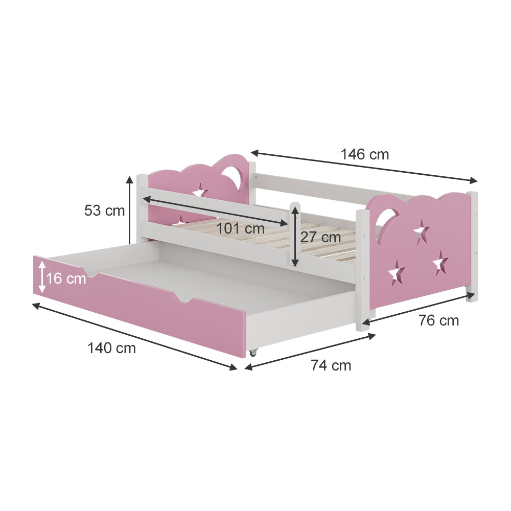 Vitalispa Letto per bambini Rosa/bianco 70x140 cm con cassetto, con materasso