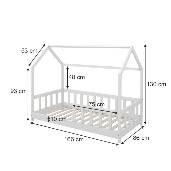 Vitalispa Letto montessori bambini Bianco 80x160 cm con protezione anticaduta