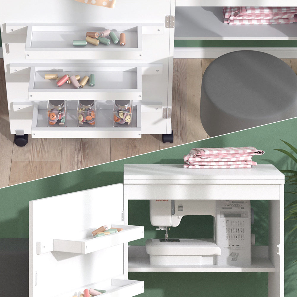 Vicco Il tavolo per il cucito Bianco 118 x 79.3 cm con 3 ripiani