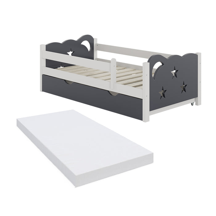 Vitalispa Letto per bambini Grigio 70x140 cm con cassetto e materasso