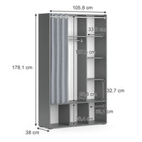 Vicco Armadio multifunzione Grigio 38 x 178.1 cm con appendiabiti a tenda