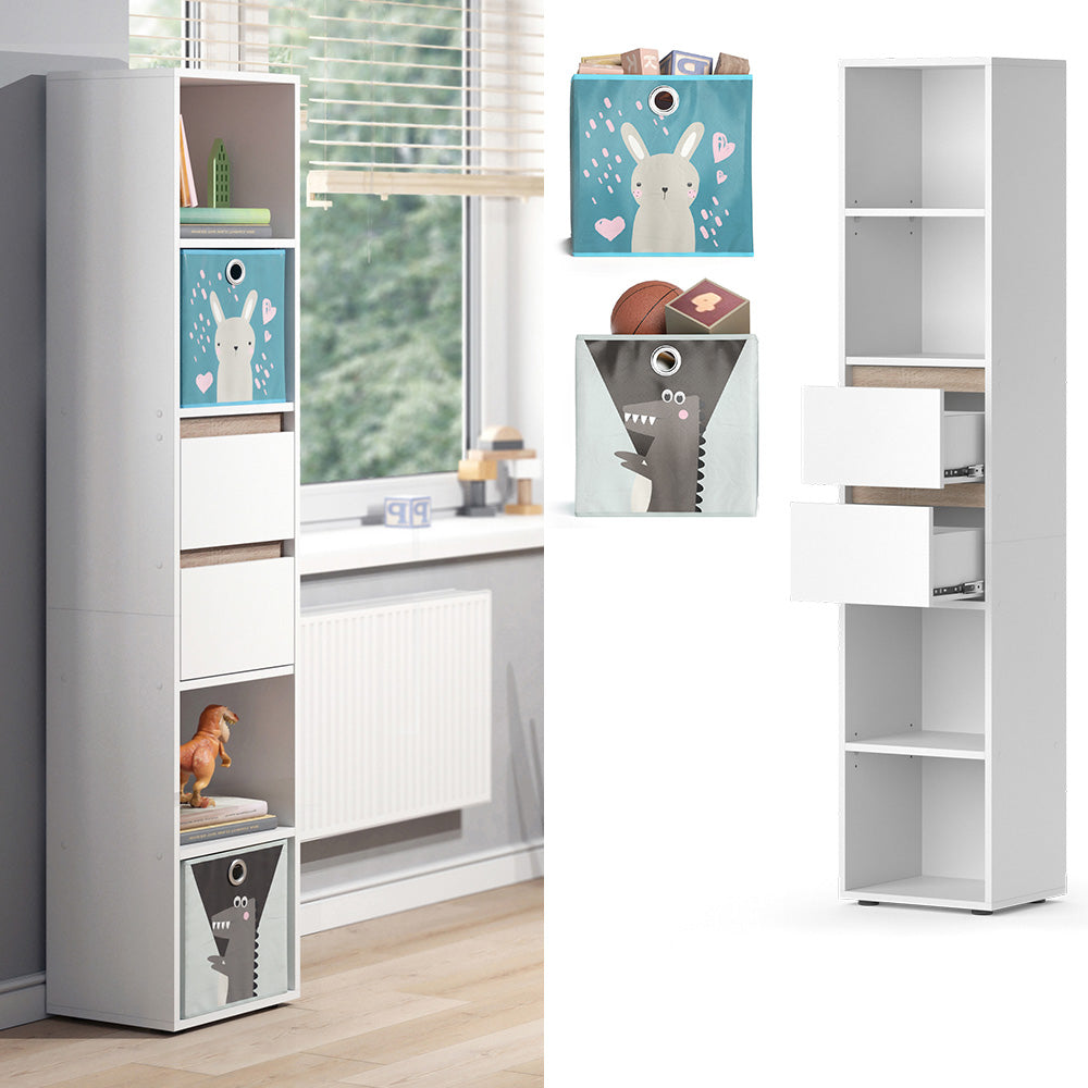 Vicco Libreria bambini Bianco 36.2 x 171 cm con box pieghevoli colorati