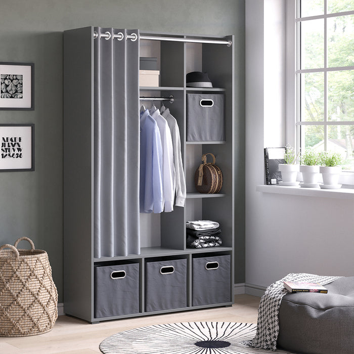 Vicco Armadio multifunzione Grigio 38 x 178.1 cm con appendiabiti a tenda