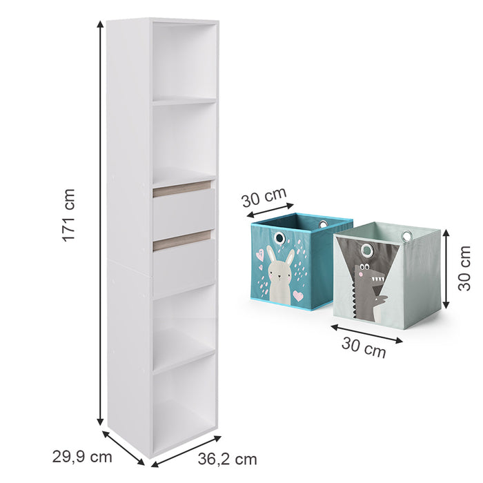 Vicco Libreria bambini Bianco 36.2 x 171 cm con box pieghevoli colorati