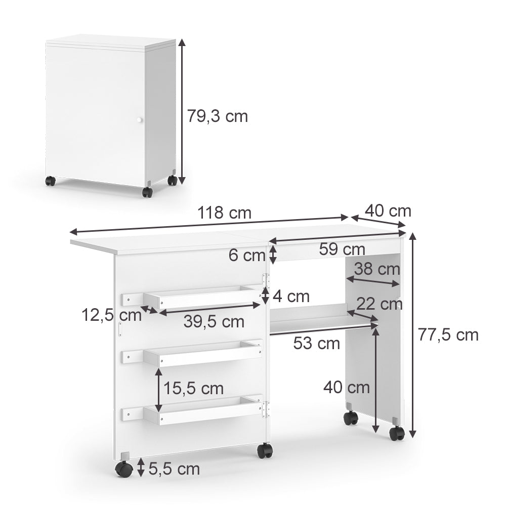 Vicco Il tavolo per il cucito Bianco 118 x 79.3 cm con 3 ripiani