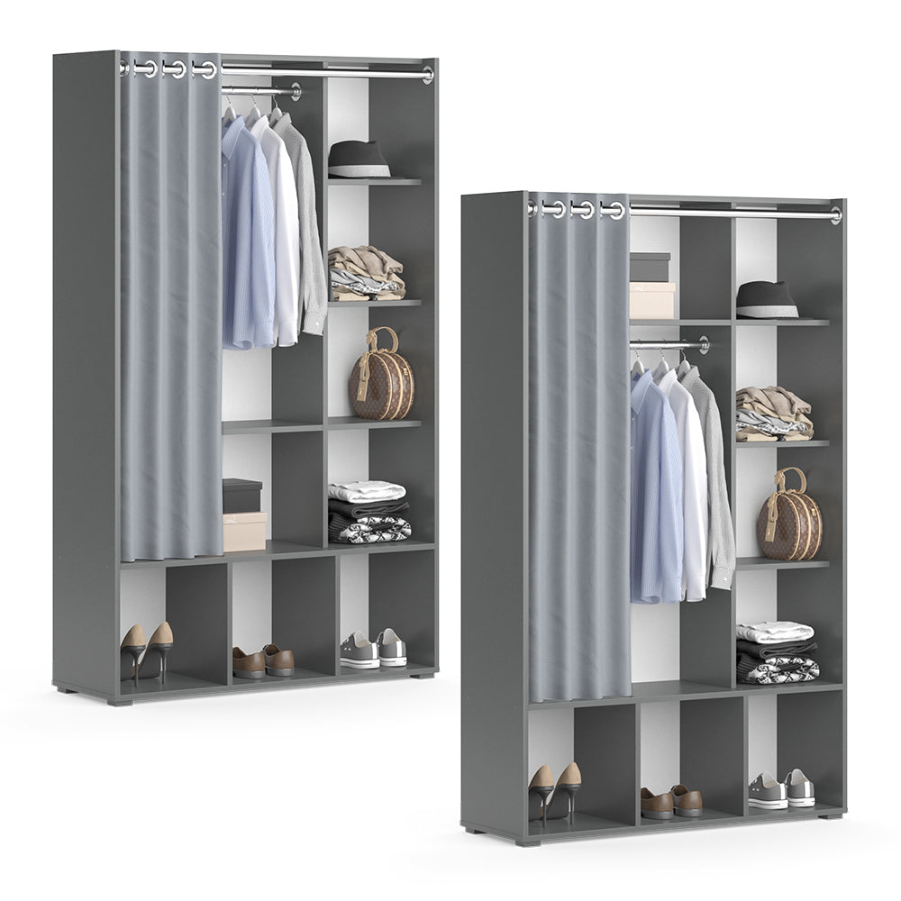 Vicco Armadio multifunzione Grigio 38 x 178.1 cm con appendiabiti a tenda