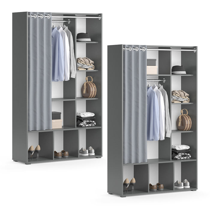 Vicco Armadio multifunzione Grigio 38 x 178.1 cm con appendiabiti a tenda